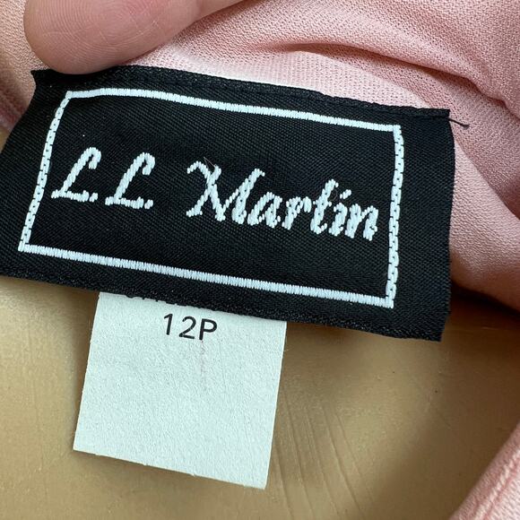 American VINTAGE L.L. Martin US 12 Petite 80s Pink Workwear Overlay Dress - Picture 11 of 14